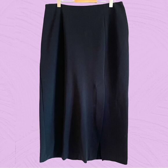 Vintage 90s ribbed midi black skirt with slit - Picture 1 of 10